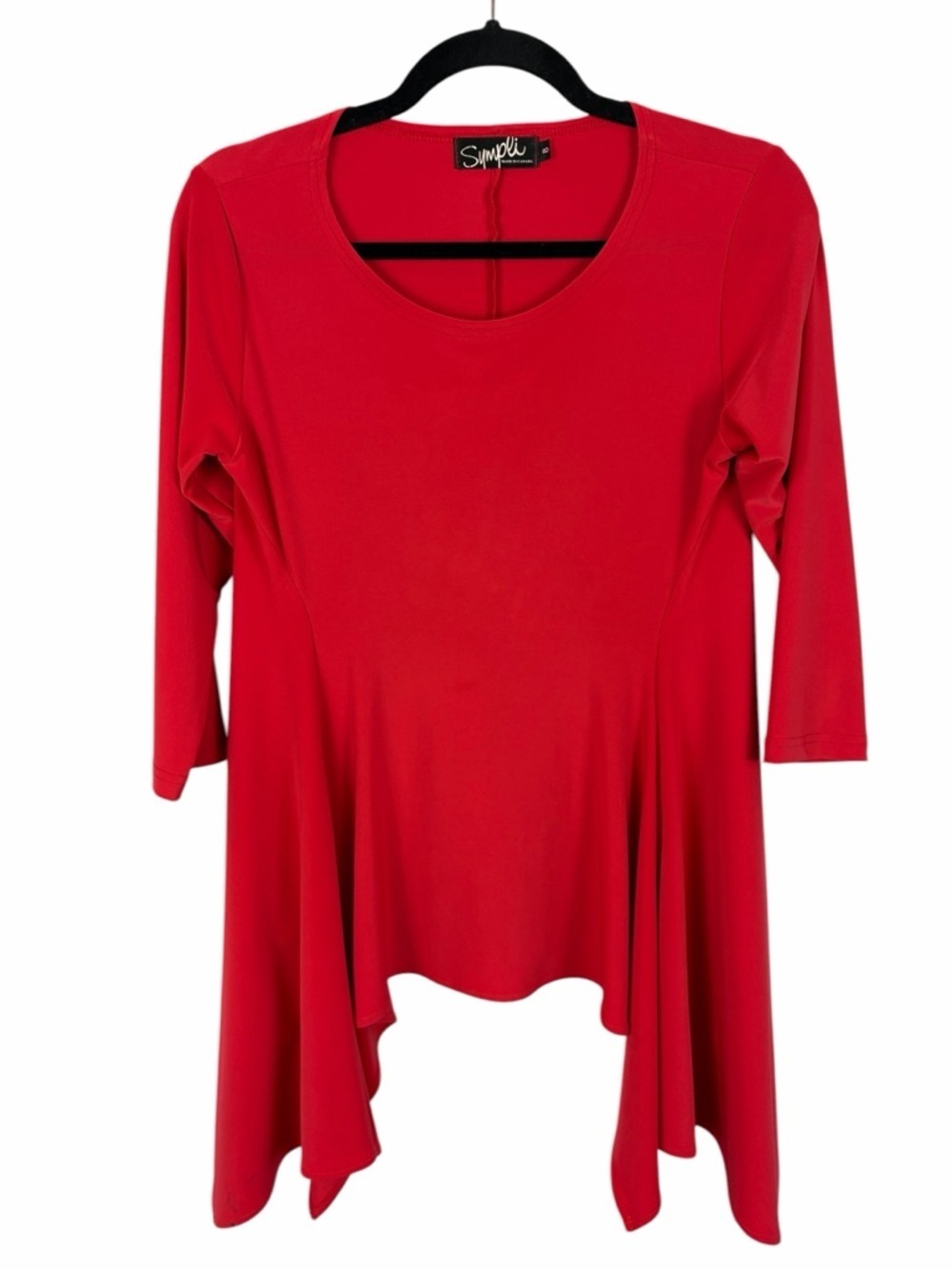 Sympli Red Asymmetrical Tunic Top Size 8 Made in Canada Flowy Stretch